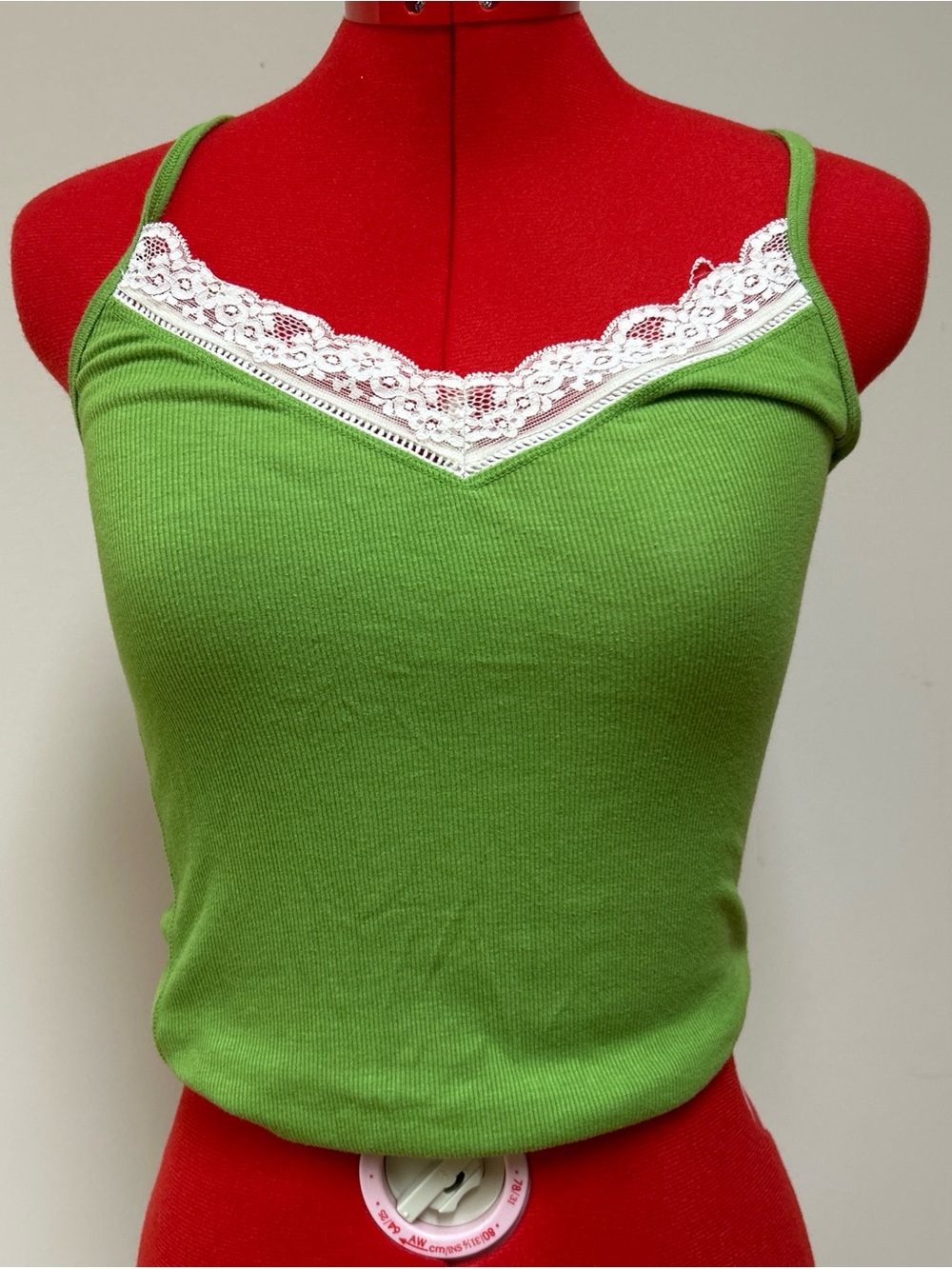Old Navy Green Ribbed Lace-Trim Cami Tank